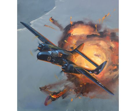 Jack Fellows (B. 1941) "Northrop P-61B Black Widow" Signed lower right. Original oil on Masonite painting. Provenance: Collec