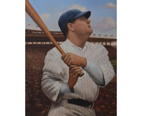 Michael Garland (American, B. 1952) "Babe Ruth" Signed lower right. Original Oil painting on Illustration Board. Provenance: 