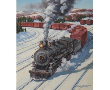 J. Craig Thorpe (American, B. 1948) "Maine Locomotive" Signed lower right. Original Oil painting on Paper. Provenance: Collec