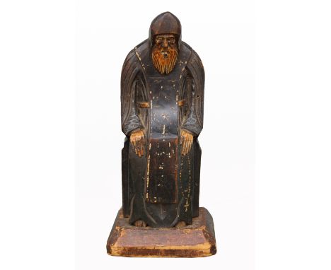 Carved wooden statue of Russian Orthodox monk, Saint Nil Stolbenskii. Three dimensional religious objects are rare in Russian