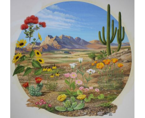 Chuck Ripper (American, B. 1929) "Desert Flowers" Signed lower right. Original Gouache/Watercolor on Masonite. Provenance: Co