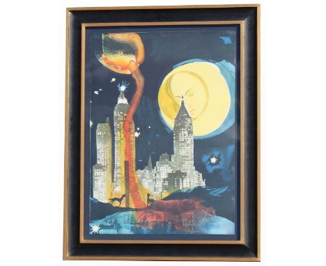 Salvador Dali (1904 - 1989) "Manhattan Skyline" Exhibited Artist Proof Lithograph. Exhibition labels "Dali in Manhattan April