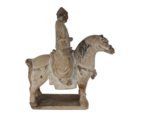 Chinese Tang Style Ceramic Rider and Horse. Provenance: Private Sarasota collection. Height: 12 in.