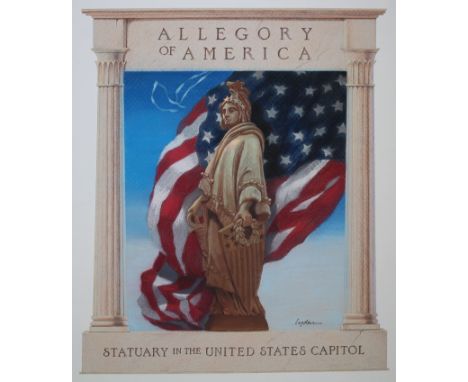 Tom Lydon (American, B. 1944) "Statue of Freedom" Signed lower right. Original Mixed Media painting on Illustration Board. Pr