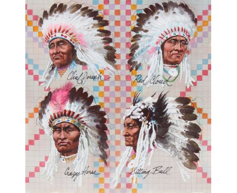 Tom McNeely (Canadian, B. 1935) "Great American Indian Chiefs" Signed lower right. Original Watercolor painting on Paper. Pro