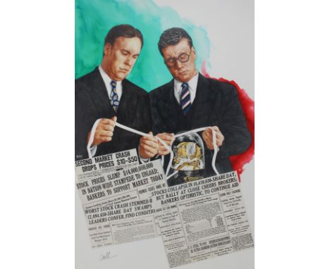 Paul Calle (1928 - 2010) and Chris Calle (B. 1961) "1920s - Stock Market Crash". Signed lower right. Original Mixed Media pai