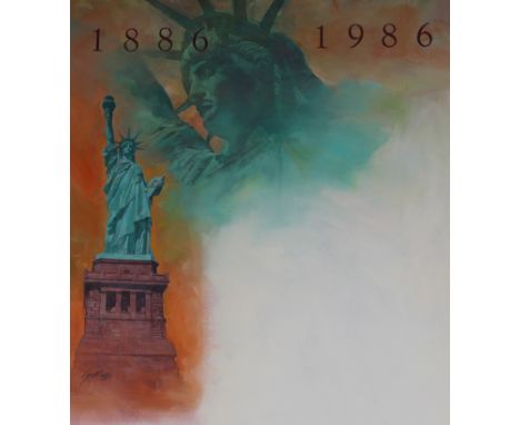 Dennis Lyall (American, B. 1946) "Statue of Liberty #2" Signed lower left. Original Oil painting on Canvas. Provenance: Colle