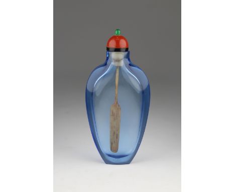 Antique Chinese Glass Snuff Bottle very well shaped, of flattened form with broad rounded shoulders tapering to a flat foot. 