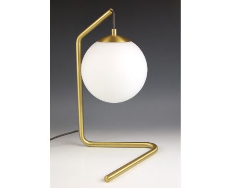 A Heal's 'Serenity' table lamp, the shaped brass frame suspending a sandblasted glass shade, 40cm high Lighting lots are sold