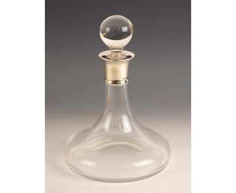 A silver mounted ships decanter, Carrs of Sheffield Ltd, Sheffield 2006, the associated stopper above a plain polished silver