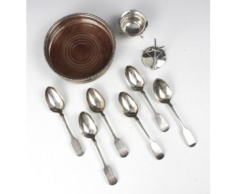 A set of six Victorian silver fiddle pattern teaspoons, Josiah Gregory, Exeter 1845, with monogram to terminal, 14cm long, wi