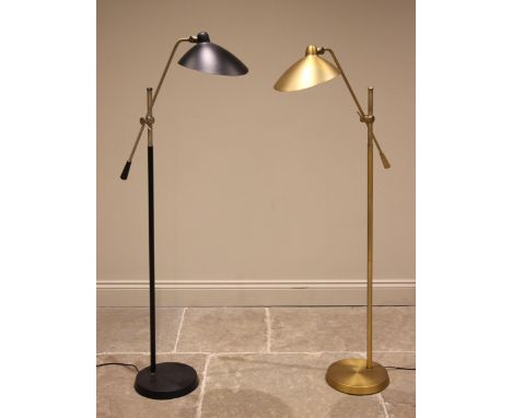 A Heal's brass finish 'Milton' adjustable floor standing reading lamp, 160cm high, along with a black and brass finish exampl