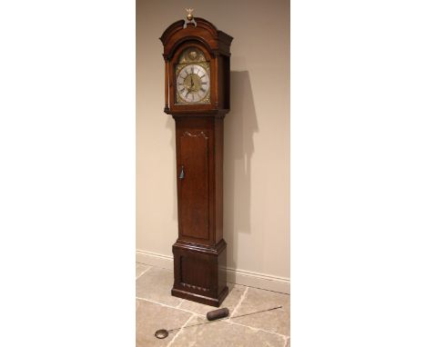 An oak cased thirty hour longcase clock, signed Arch Lawrie, mid 18th century, the arched hood with tapering pillars flanking