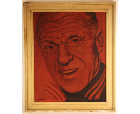 Alan Curran (British, 1933-2000),A head-only portrait of Bill Shankley,Oil on board,Signed lower left, applied artist's label