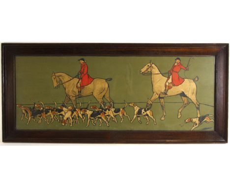 After Cecil Aldin (British, 1870-1935),'The Whip',Large chromolithograph on paper,38cm x 101cm,Oak framed and glazed Note: Th