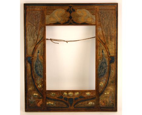 An Art Nouveau / Arts and crafts wooden picture frame in the manner of the Pre-Raphaelites, late 19th or early 20th century, 