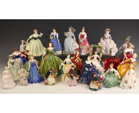 A collection of Royal Doulton figures, 20th century and later, to include: 'Irish Charm', 22.5cm high; 'Gail', 17.5cm high; '
