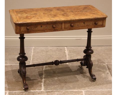 A Victorian burr walnut side/occasional table, the rectangular quarter veneered and crossbanded top above a pair of frieze dr