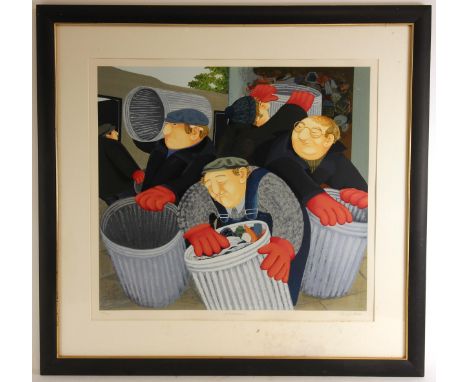 Beryl Cook (British, 1926-2008),'Dustbin Men',Limited edition silkscreen print on paper,Signed in pencil, titled and numbered