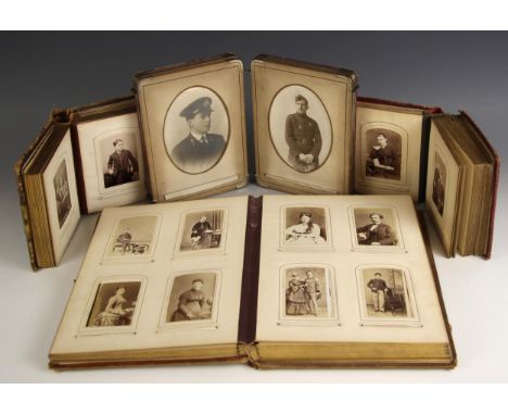 A collection of five Victorian and later photograph albums, to include an early 20th century concertina example, each contain