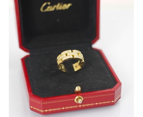 A Cartier Maillon Panthere diamond set ring, the thirty five round cut diamonds set within yellow gold brick link ring, stamp