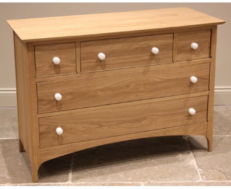 A Heal's 'Blythe' light oak chest of drawers, early 21st century, formed with an arrangement of three short drawers over two 