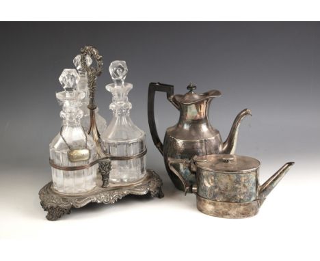 An unusual Anglo-Indian silver plated 'Agra' campaign teapot, the hinged cover enclosing two removable lidded caddies to the 