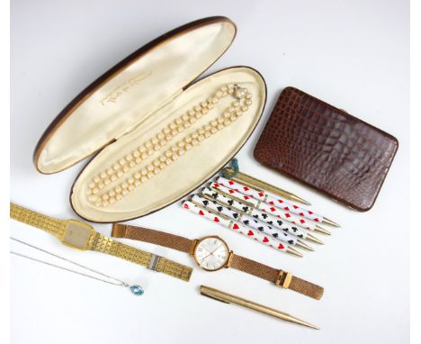 A rolled gold Yard-o-led pencil, 13cm long, with a further rolled gold Yard-o-led pencil, 10cm long, a selection of Clere Con
