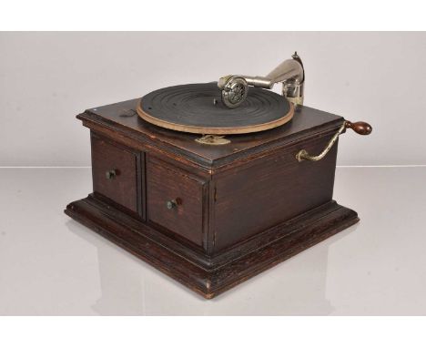 Hornless Gramophones, HMV Model 3, in oak case with 12-inch turntable, dated on base September 1920 (soundbox replaced); and 