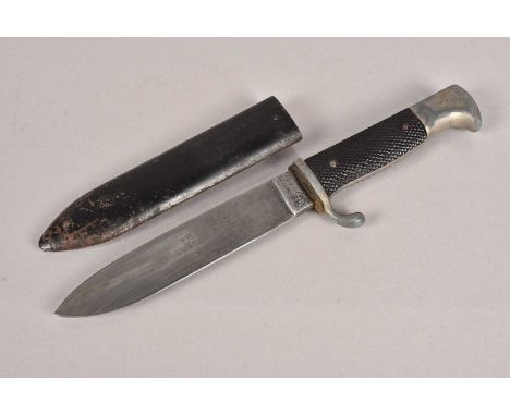 A German Hitler Youth knife, missing the insignia to the handle, marked RZM M7/80 40 to the blade, complete with scabbard, po