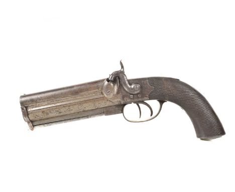 A Hollis of Cheltenham Large Calibre Double Barrel Overcoat pistol, having over and under 5 3/4'' barrels, marked 'Hollis Che