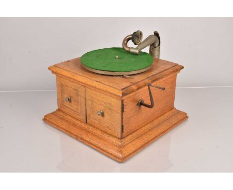 Table Gramophones, HMV Model 6, in light oak case(refinished), with HMV Exhibition soundbox ; and HMV Model 1 (LBAO, 1920,) w