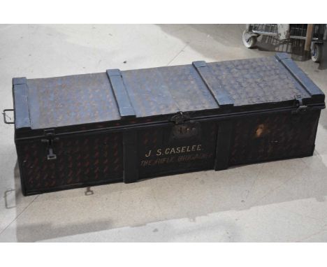 A 1950s Military Travel Trunk, hand painted 'The Rifle Brigade, J.S. Gaselee', believed to have been a 2nd Lieutenant of The 