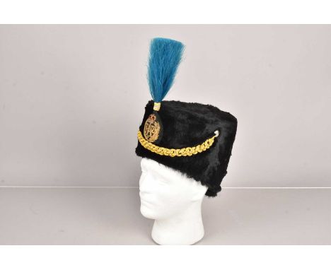 A Royal Air Force (RAF) Bandsman Busby, having a light blue horse hair plume, with gilt bullion embroidered regimental badge,