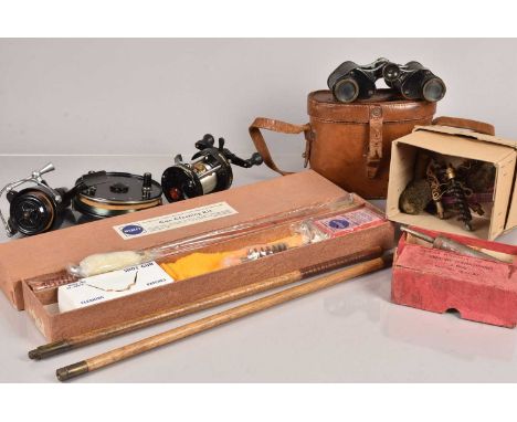 An unused Webley Cleaning Kit, together with three Diana Piston Spares, a small selection of cleaning items, a pair of binocu