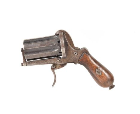 A Belgian 6 Shot 7mm Pinfire Pepperbox, serial 3423, circa 1860s-70s, Marked 'DAF under Crown' to the side of the body, possi