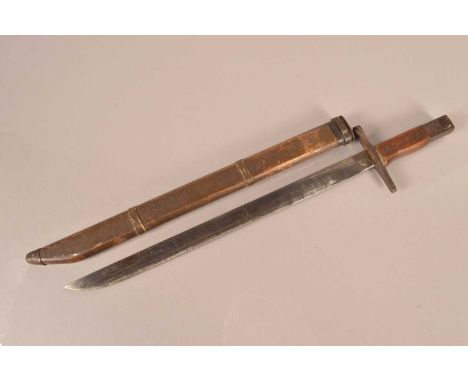 A Japanese Type 30 Variation Q Bayonet, 39.5cm long single edged blade, with wooden grip, complete with rare late war bamboo 