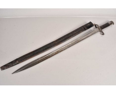 A Rare British 1856 Volunteer Lancaster bayonet, having steel hilt, with 60.5cm long blade, complete with scabbard, scabbard 
