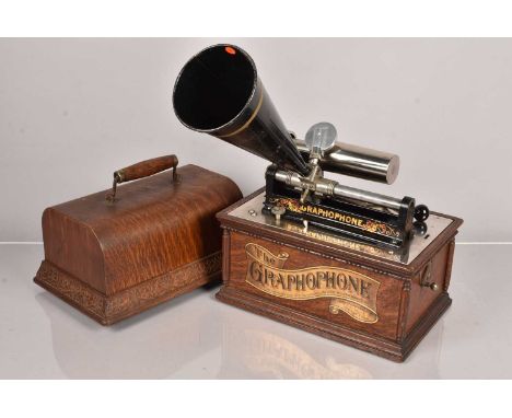 Columbia phonograph, Type AT, with floating reproducer and black conical horn untested, sold as seenuntested, sold as seen