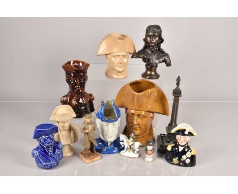 A collection of Napoleon and Nelson ceramics, including toby jugs, busts, figures and more, various ages (parcel)the larger l