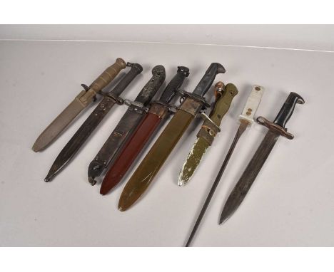 An unknown Italian Folding bayonet conversion, converted into a knife, having a trifoil blade and marked 4, together with a A