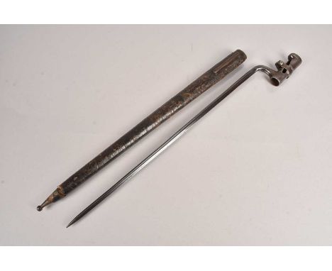 An Austrian M1854 Lorenz Socket bayonet, having number 57. LS*/1198, stamped above the blade, complete with the rare scabbard