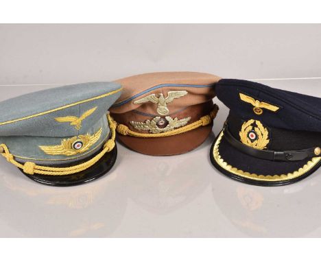 Three Reproduction/Re-Enactment Third Reich Caps, including Luftwaffe, Kreigsmarine and Army (3)