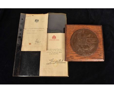 A WWI Memorial Plaque, named to John Joseph Meehan, born 1896 in Dublin, he was a Rifleman in the 1st Battalion, Royal Irish 