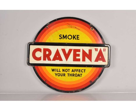 A vintage Craven ''A'' enamel advertising sign, with slogan 'Smoke Craven ''A'' Will Not Affect Your Throat', single sided, 6
