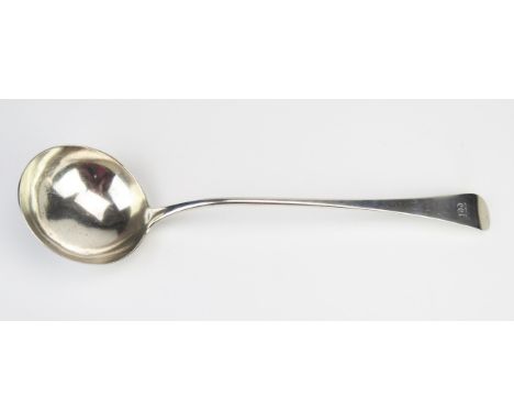 A George III silver Old English pattern soup ladle, maker Philip Roker III, London circa 1766, monogrammed, 33.5cm long, 175g
