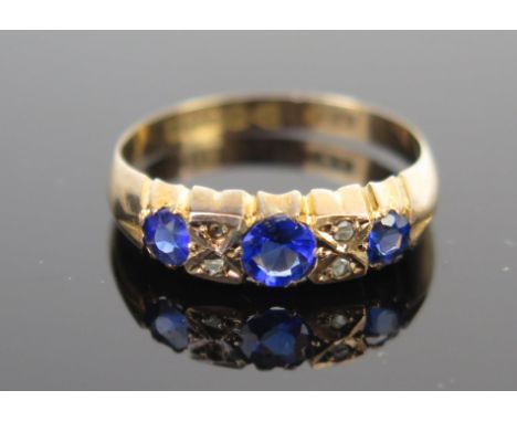 A Victorian 9ct Gold, Blue Paste and Rose Cut Diamond Ring, Chester 1900, maker W.H.C, size N.75, 1.5g 