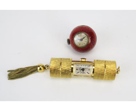 A Ladies Silver and Guilloché Enamel Ball Pendant Watch (needs attention) and a JAQUET-DROZ gilt cased pendant watch (running