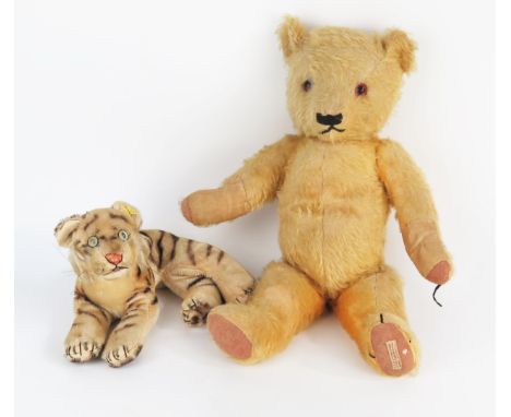 Steiff circa 1950's Tiger (25cm) and Chad Valley Bear (40cm) 
