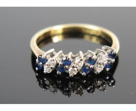 Unmarked Gold, Sapphire and Diamond Ring, size M.25, 3g 